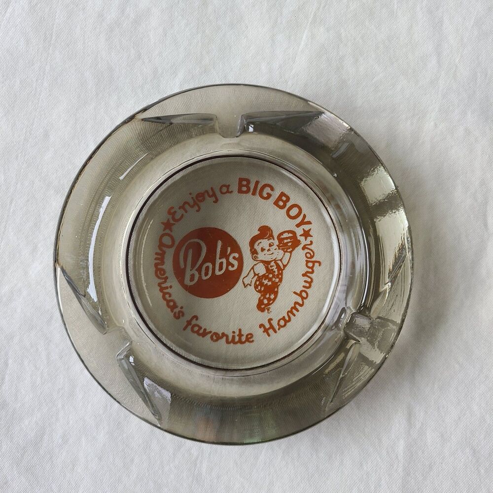 Vintage 60s Bob’s Big Boy Smoke Glass Advertising Ashtray Americana Memorabilia